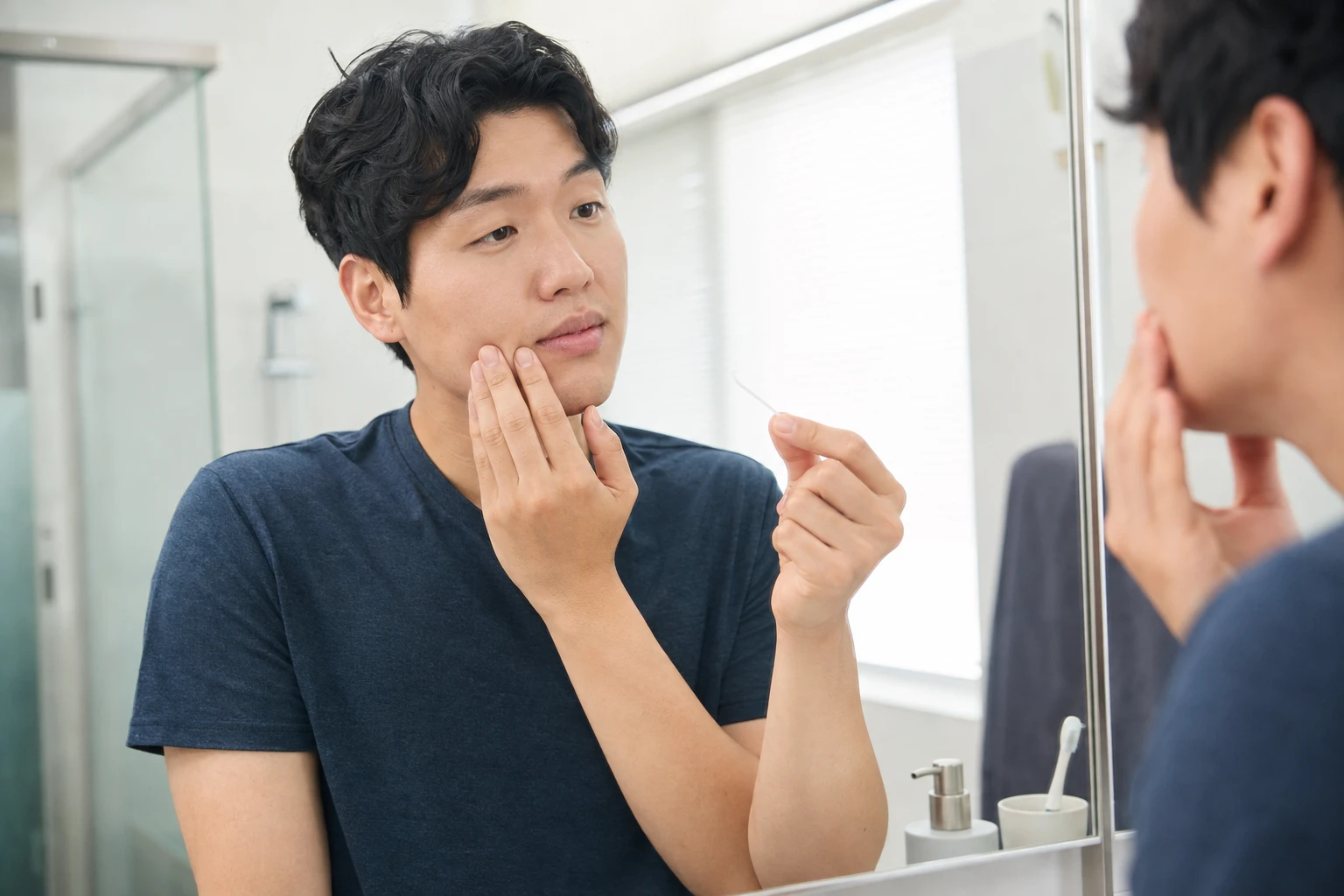 치과의사가 치아 모형으로 설명하는 장면